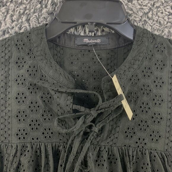 Madewell Peasant Top Eyelet Black Long Bubble Sleeve XS Boho Oversized - Picture 7 of 9